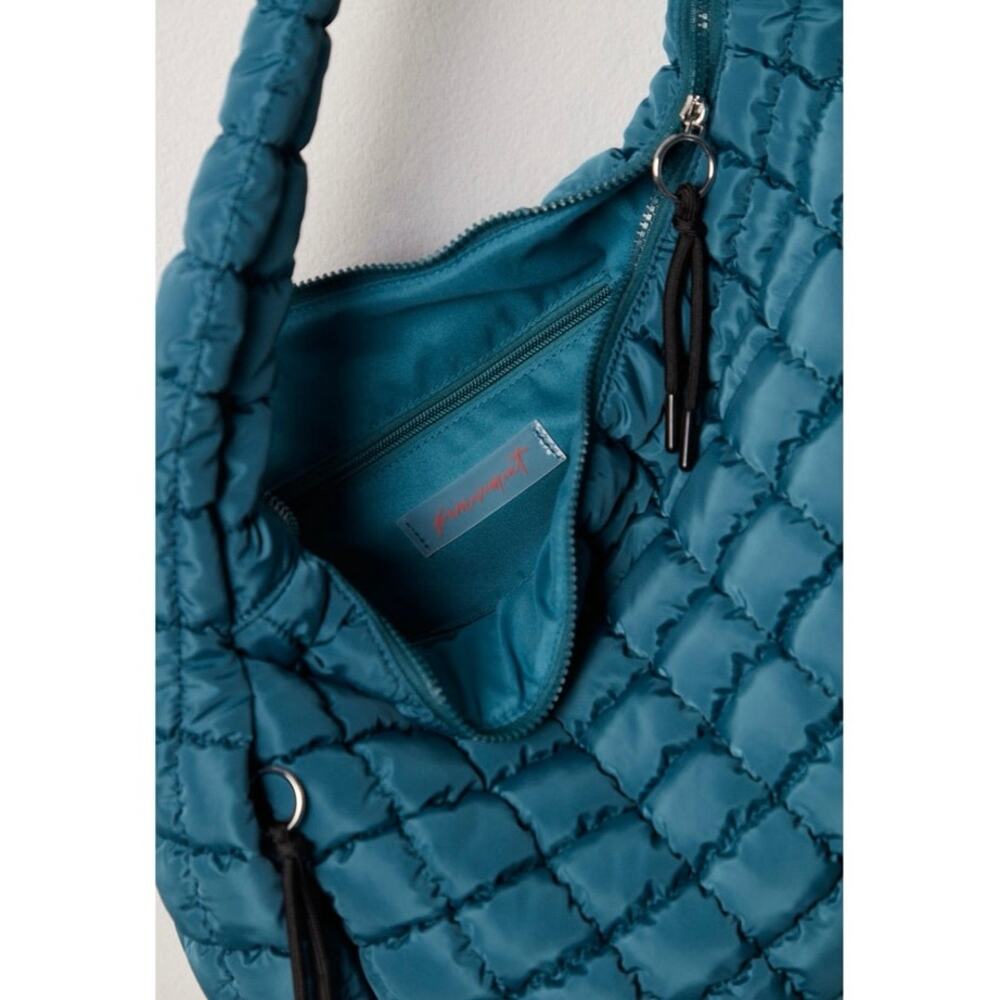 FREE PEOPLE MOVEMENT Large Quilted Carryall Tote Bag Purse Teal Blue Green - Picture 5 of 5